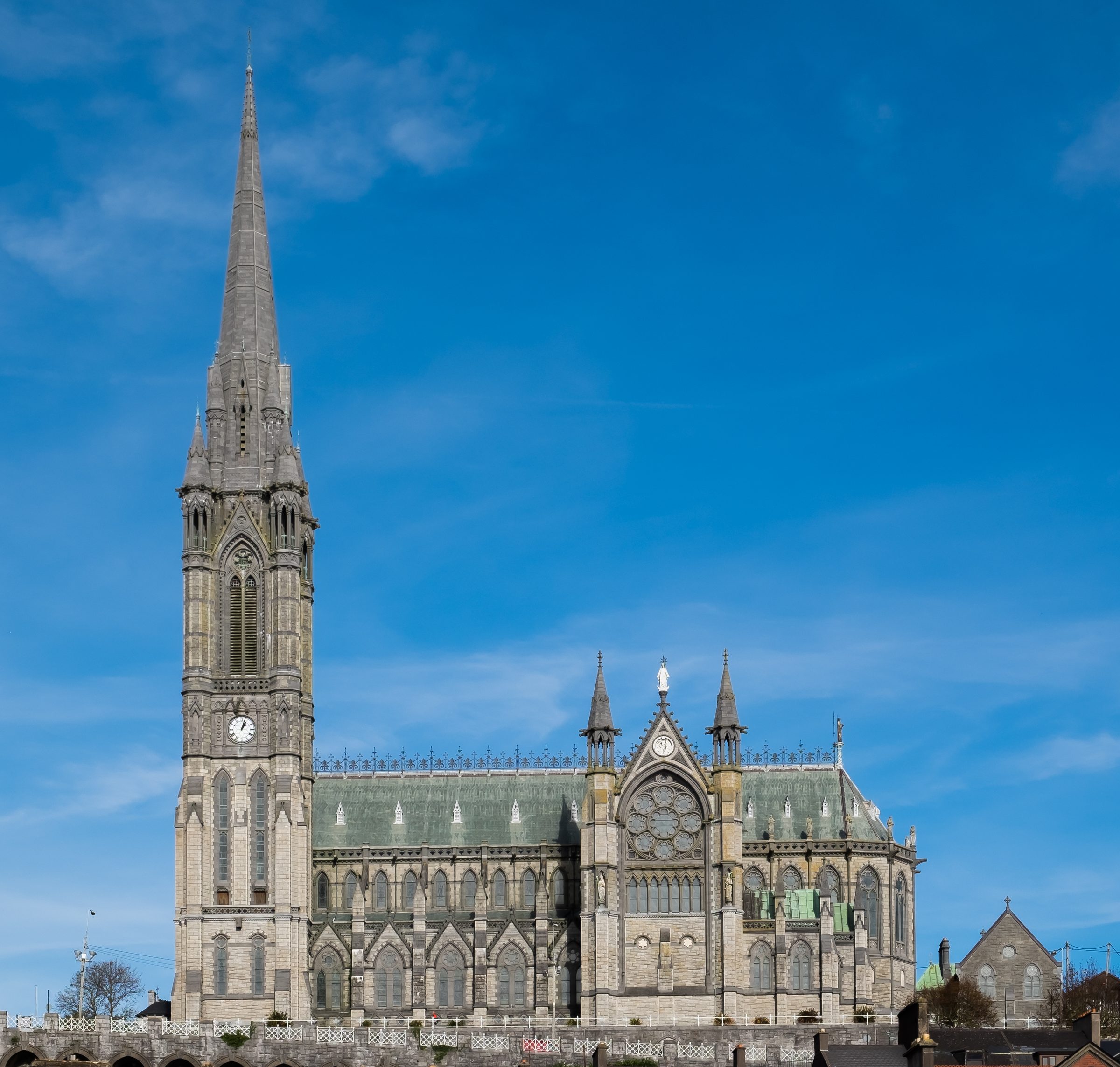 St Colmans Cathedral above the harbour town of Cobh, County Cork