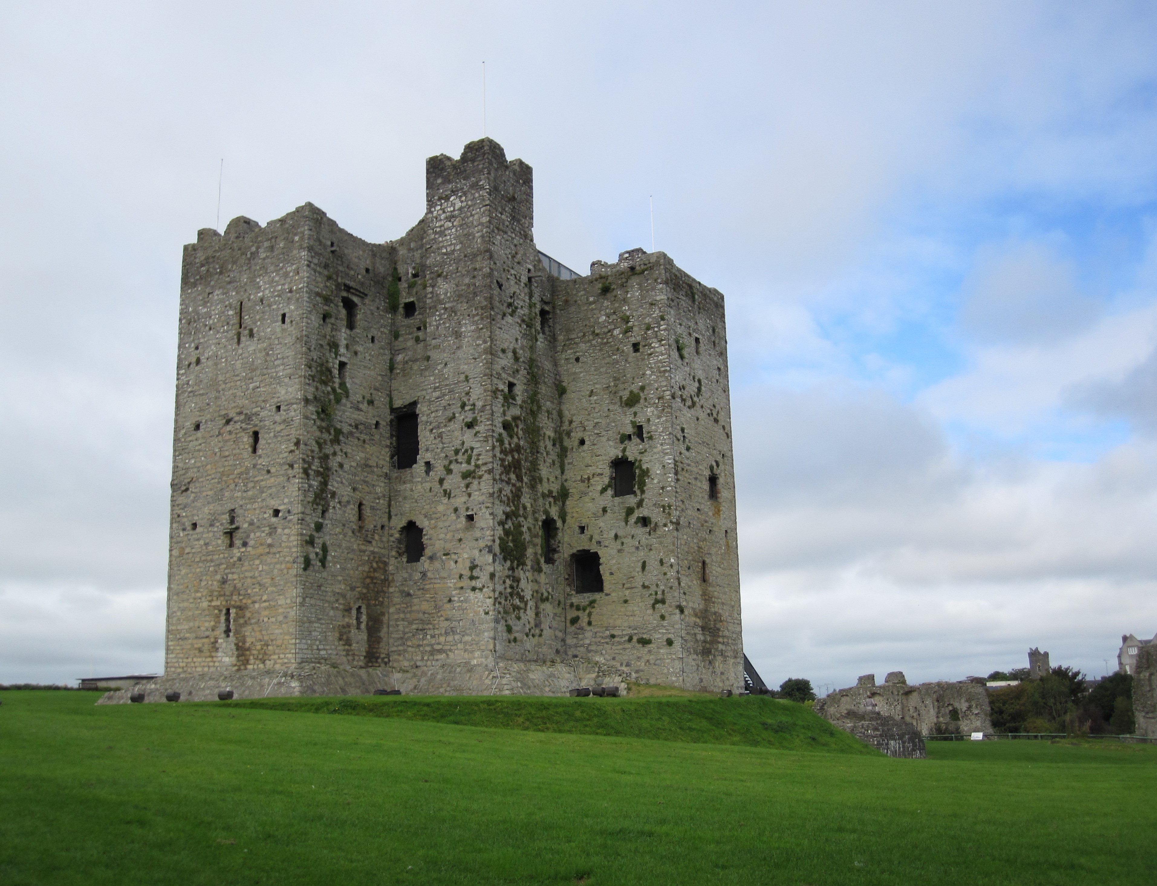The Norman keep and curtain wall of Trim Castle above the River Boyne, County Meath
