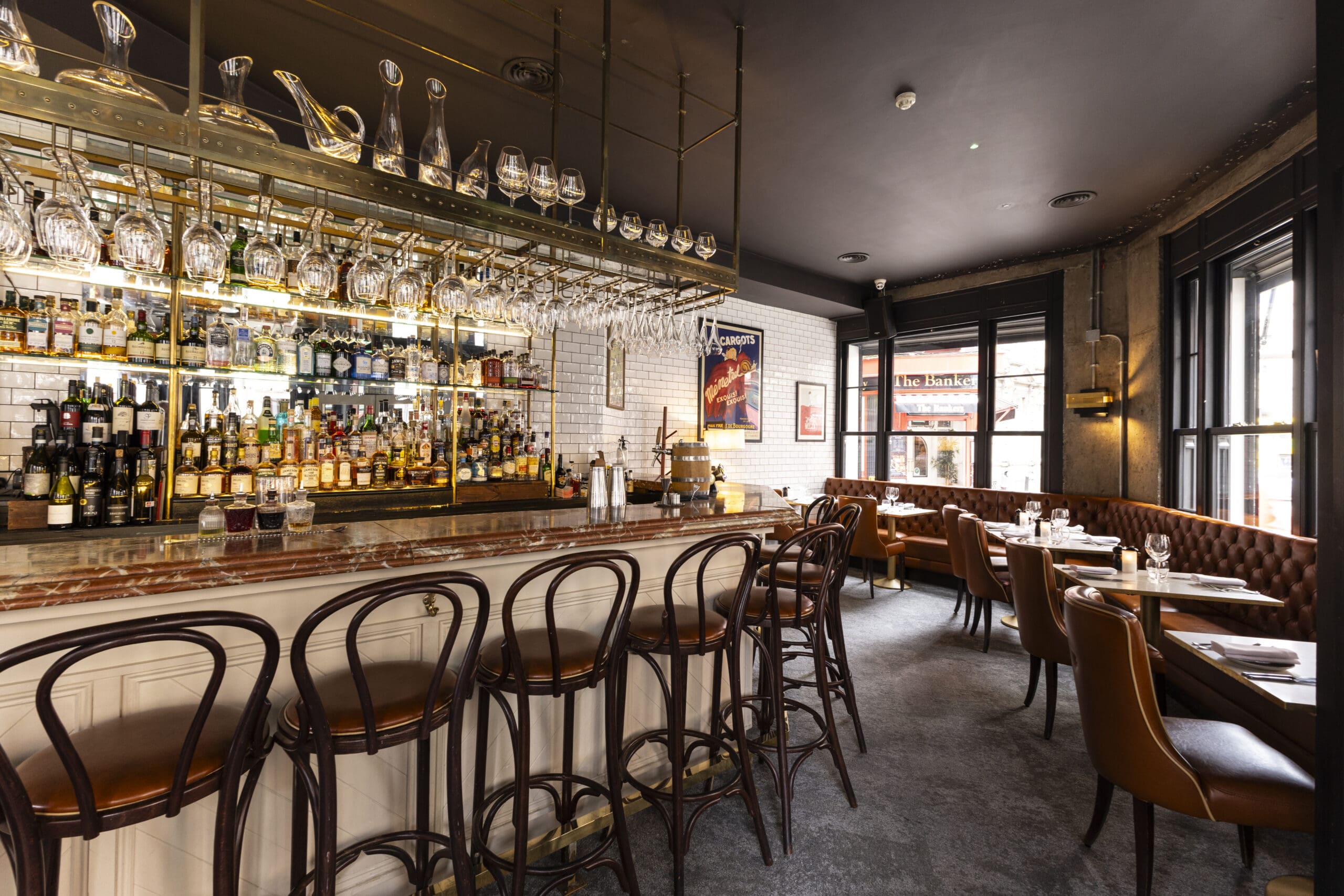 The marble bar and dining room at Pichet, Dublin