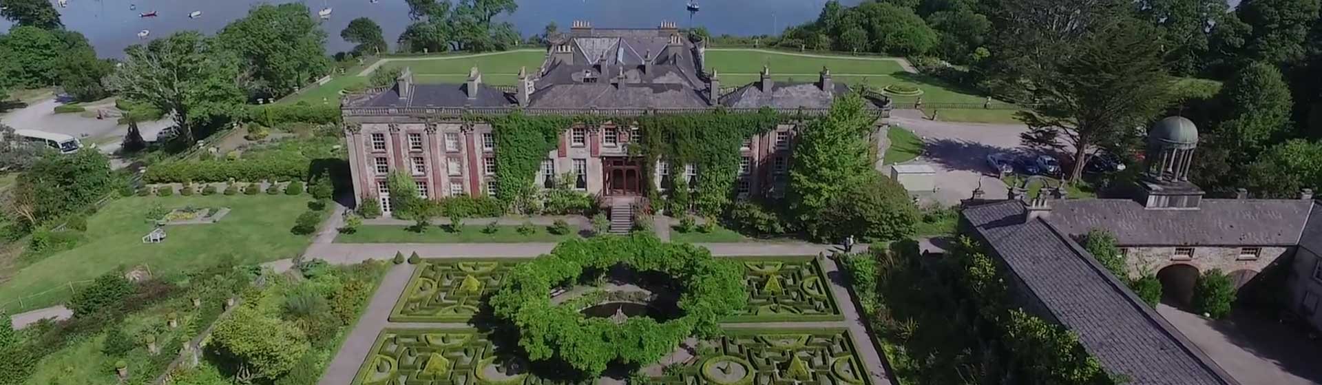 Bantry House and its formal gardens above Bantry Bay, seen from the air