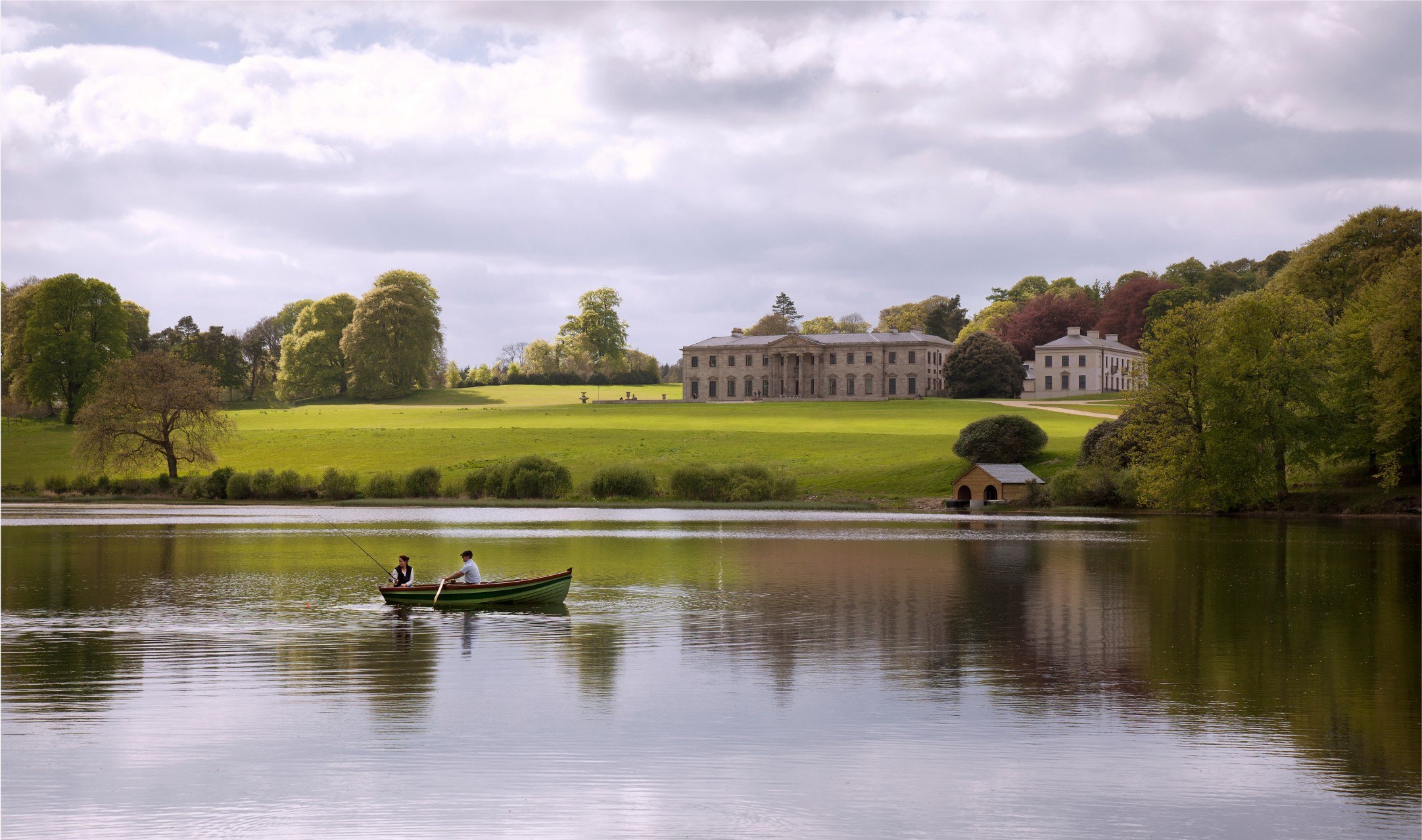 Ballyfin Demesne's Palladian house across its lake and parkland