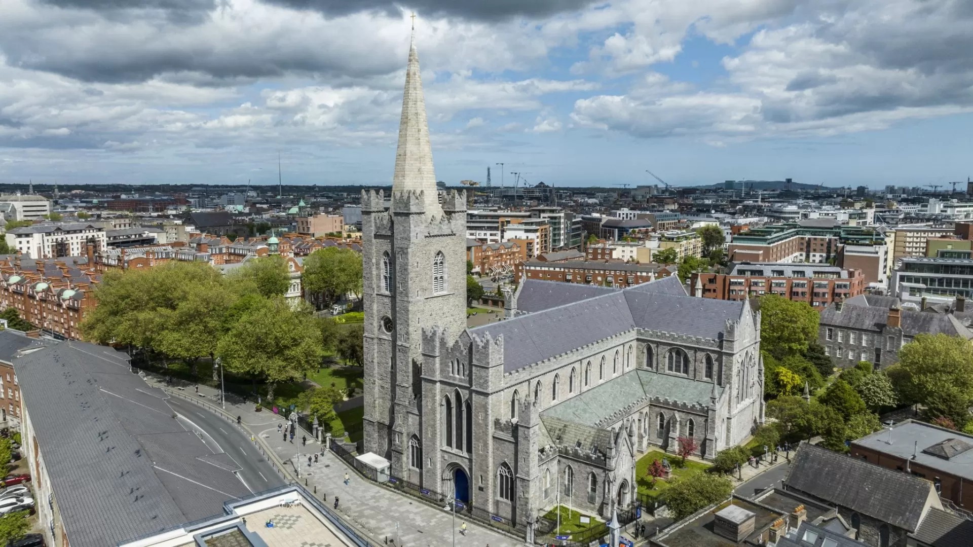 St Patrick's Cathedral and its park from above, Dublin
