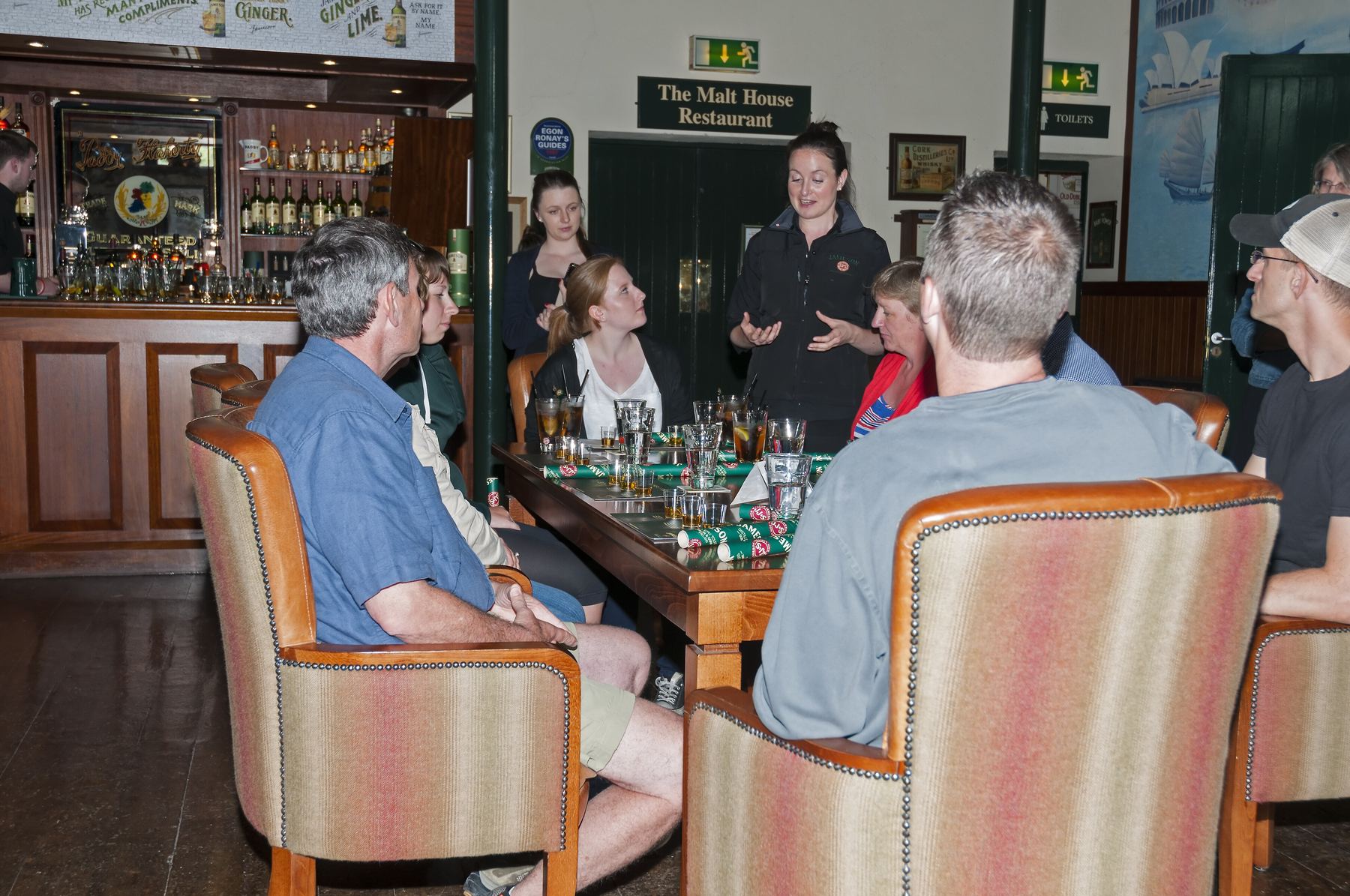 A whiskey tasting in progress at the Jameson distillery