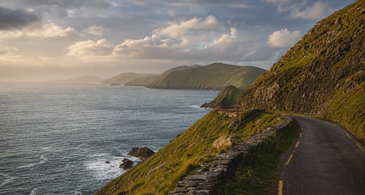 Winding coastal road along the southwest Ireland Atlantic coast