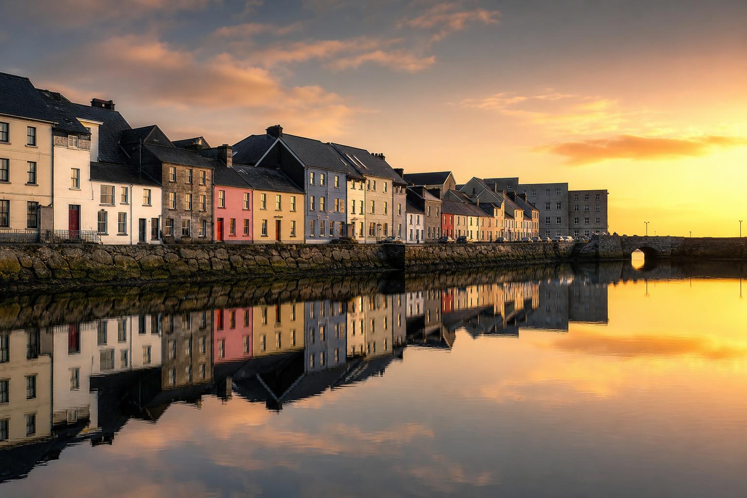 The Claddagh basin with the Long Walk houses behind, Galway city