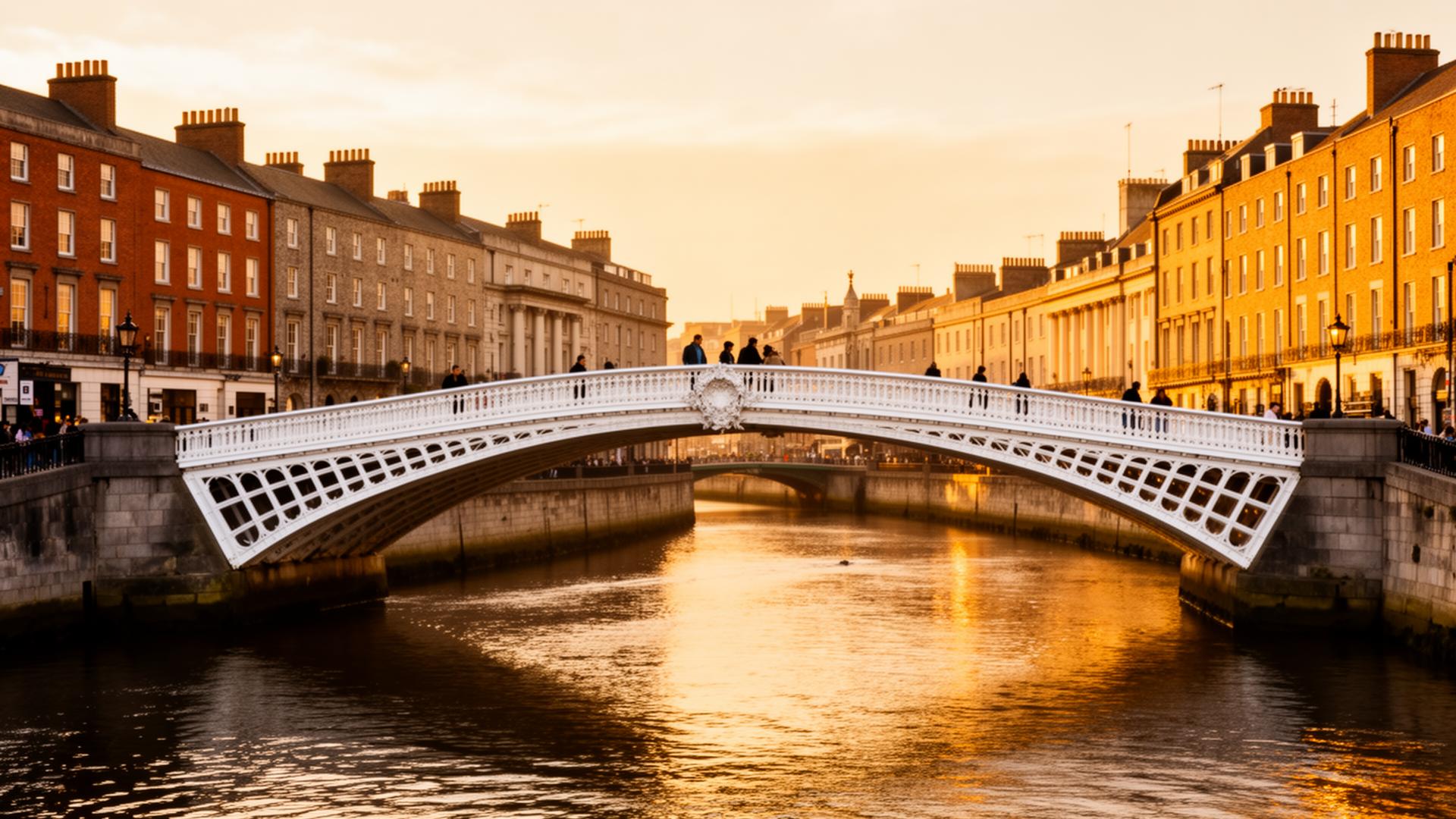 The Ha'penny Bridge over the Liffey, Dublin.