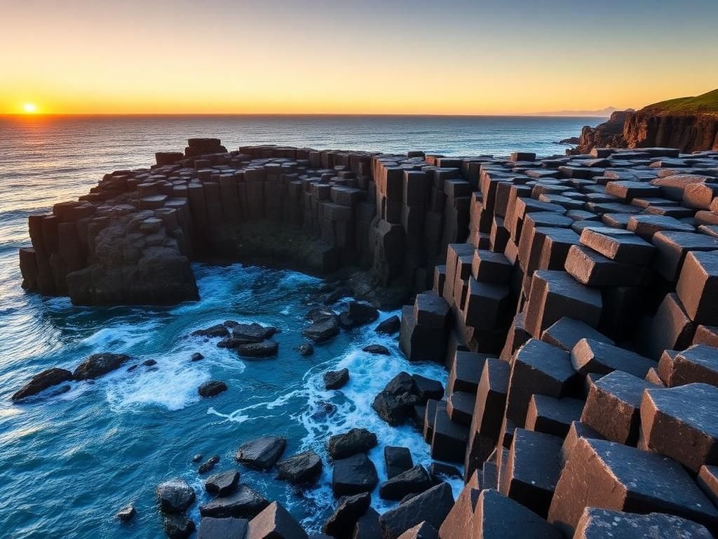 Causeway Coast: basalt columns, cliff path, North Atlantic