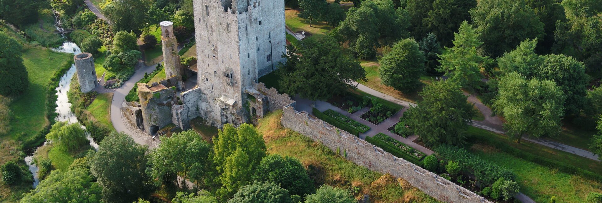 Aerial view of Blarney Castle and its grounds