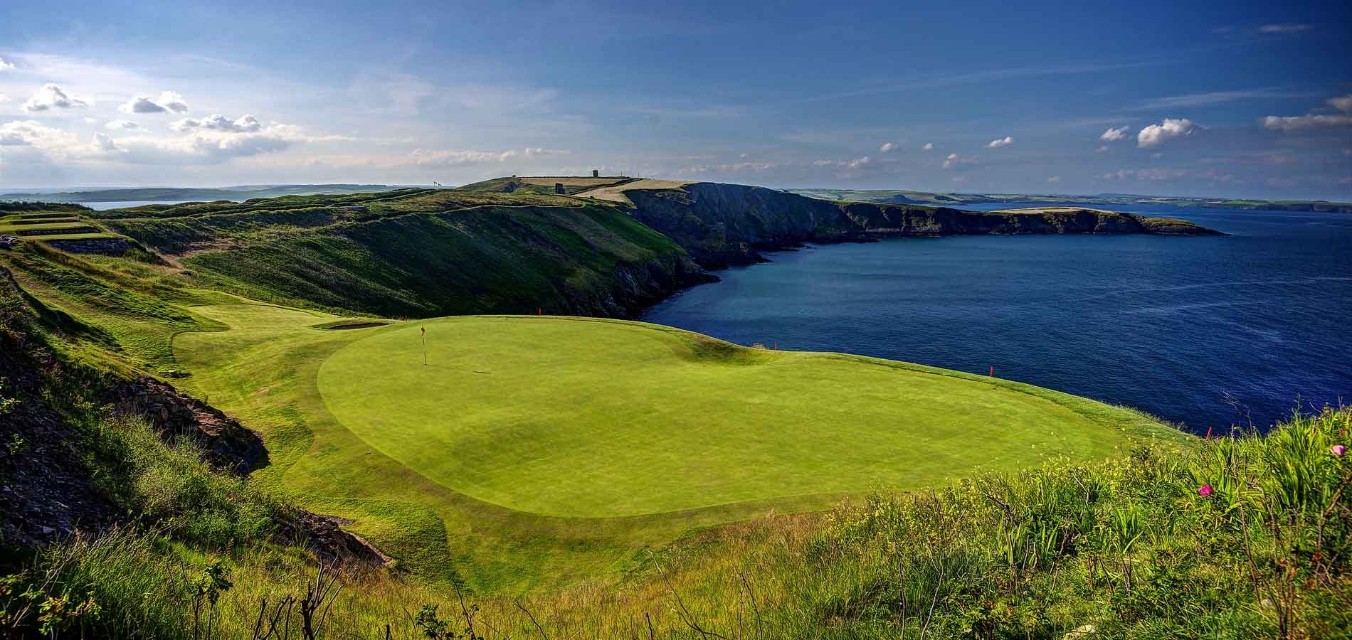 A green on the cliffs at Old Head Golf Links, Kinsale