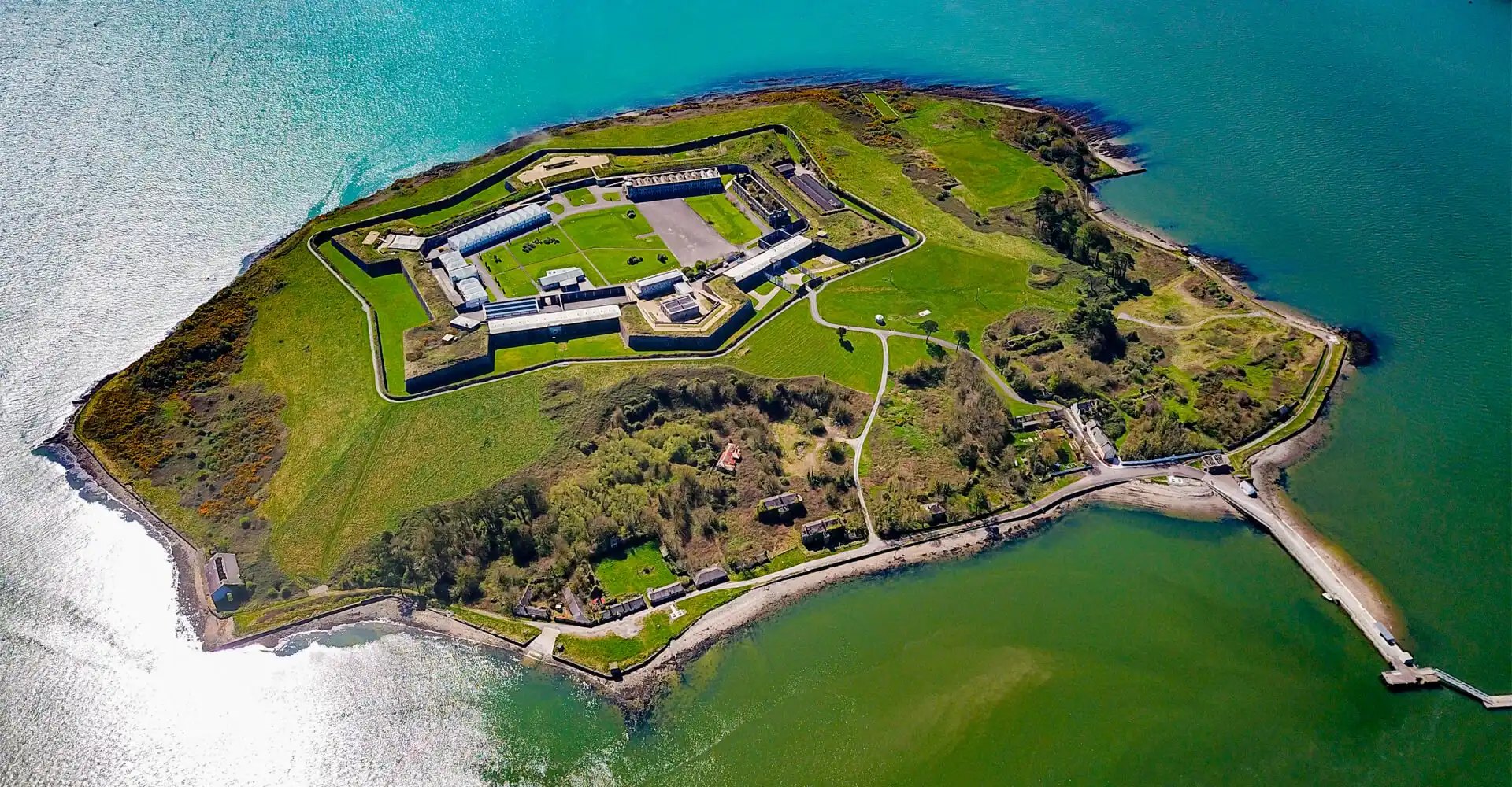 Aerial view of Spike Island fortress in Cork Harbour