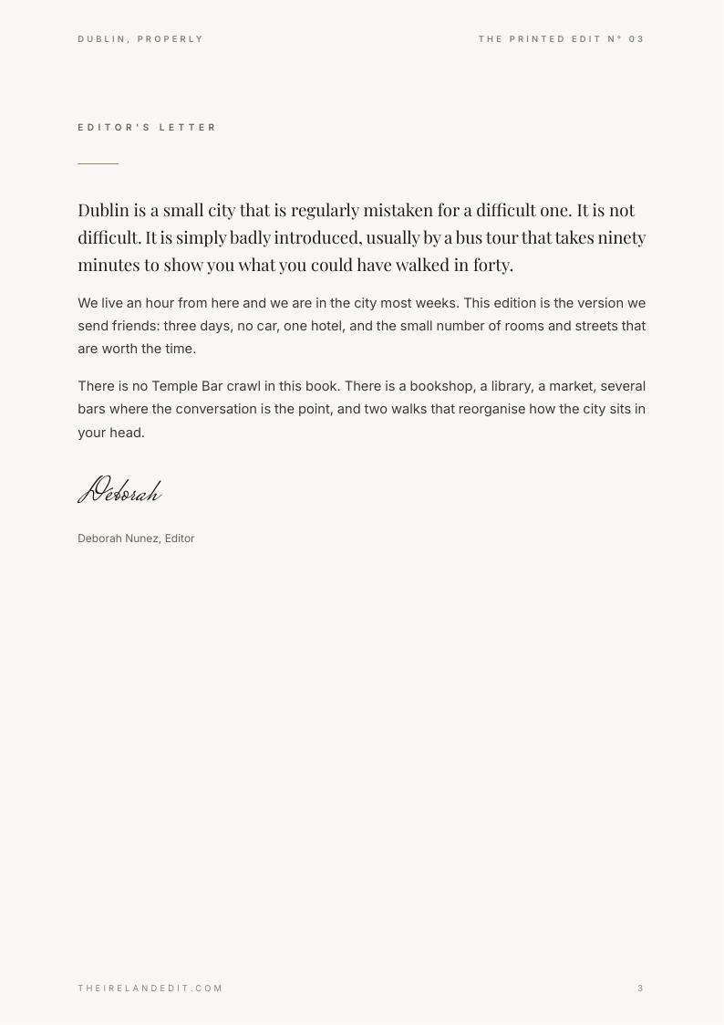 Dublin, Properly, editor's letter