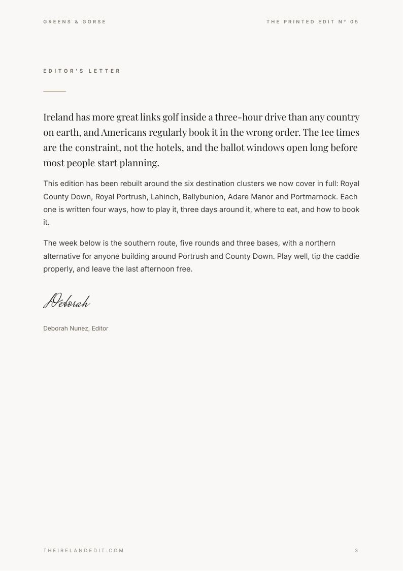 Greens & Gorse, editor's letter