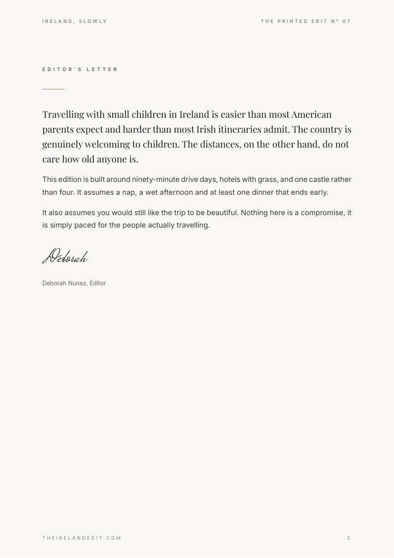 Ireland, Slowly, editor's letter