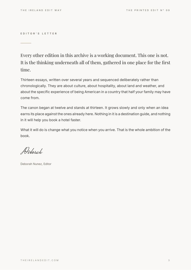 The Ireland Edit Way, editor's letter